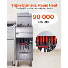 Commercial Deep Fryer, 3-Burner Fryer For Restaurants, Stainless Steel Floor Standing Deep Fryers With Dual Baskets And Adjustable Temperature, Natural Gas Powered, 40 Lbs Capacity, 90,000 BTU - khí đốt tự nhiên - Xem 4