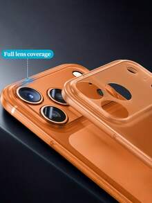 1pc Luxury Minimalist Ice Feel Clear Matte Case Compatible With IPhone 17 Air 16 14 13 12 15 11 Pro Max Plus Transparent Camera Protection - Orange - View 3