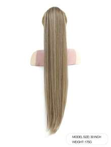 Ponytail Extensions Drawstring Long Straight Fake Pony Tail Natural Soft Clip In Hair Extension Synthetic Heat Resistant Hairpiece - Ash Brown Mix Blonde Highlights