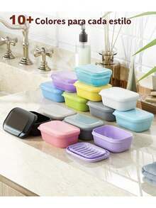 Timotech Jabonera para Viaje, Estuche paraón Sólido con Tapa y Capa de Drenaje, Jabonera Portátil a Prueba de Fugas, Contenedor deón Plástico para Maleta, Caja Resistente para Campamento - 1 - Ver 6