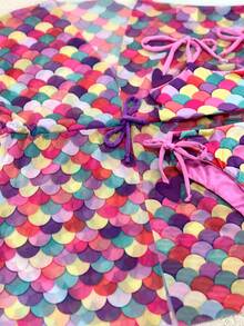 Biquíni Dupla Face + Vestido Saída De Praia Piscina Infantil Menina Verão Tule - Sereia Skin Color - Visão 3