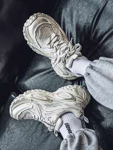 Tom's 男士复古透气网眼休闲运动鞋，加高轮胎鞋底厚底运动鞋，高端巴黎厚底运动鞋，时尚厚底透气运动休闲鞋，高品质夏季 - 白色 - 查看 5