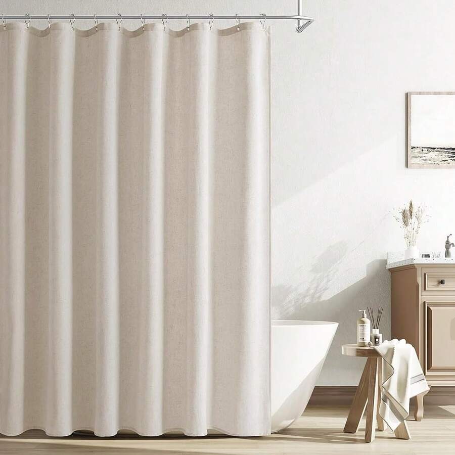 Oatmeal Linen Shower Curtain, Cloth Textured Fabric Shower Curtain Set With Hooks, Simple Elegant Modern Farmhouse Country Ultra Thick Bath Curtains For Bathroom,Water Repellent,72x96{"Color_name":"Oatmeal","Size_name":"72\"Wx96\"L(Packof1)"} - Nhiều màu11 - Xem 1