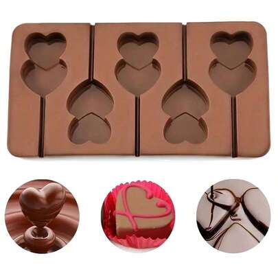 1pc Double Heart Lollipop Silicone Chocolate Mold, Suitable For Candy, Chocolate, Cake, Gummy Mold, Baking Kitchen Tool