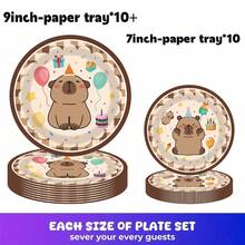 80/10pcs Cartoon Capybara Theme Party Supplies Set, 7/9 Inch Plates Cups Napkins Banners Tablecloth Set, Suitable For 10-80 Guests, Suitable For Birthday Picnic Camping Celebration Decoration - Multicolor - View 16