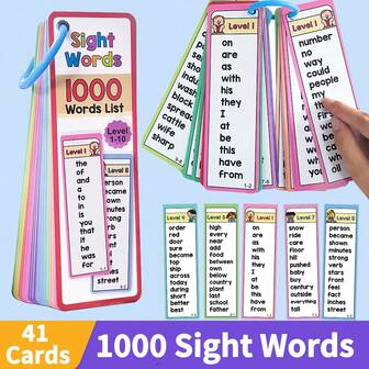 Lachilly Set de 1000 de fișe cu cuvinte remarcabile - Fișe de vocabular și citire în limba engleză pentru copii, instrument educațional de învățare a cuvintelor remarcabile pentru preșcolari