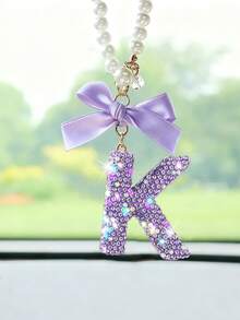 1件汽车内饰悬挂装饰品，紫色水钻蝴蝶结字母挂饰，汽车后视镜配件 - 均碼2 - 查看 11