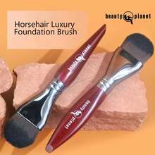 Brochas de maquillaje profesionales de pelo de caballo natural de lujo Beauty Planet para base en polvo y rubor, herramientas cosméticas - Rojo - Ver 5