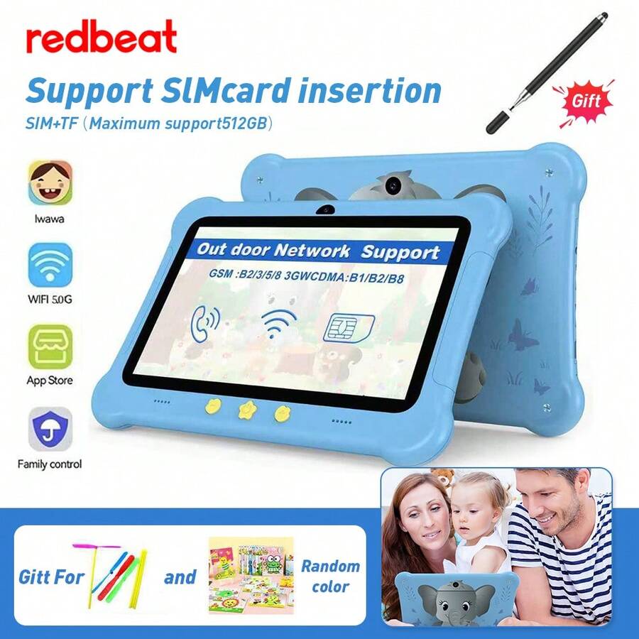 Redbeat B1 6GB (2+4)RAM 32GB ROM (TF Expansion 512GB) WiFi Tablet Supports SIM Card, Shockproof Case, Dual Camera, Parental Control, Kids App PreInstalled, Great Gift For ChildrenDual-Channel, Long Battery Life Kids Tablet 7 Inch Christmas Gifts For Children - 藍色 - 查看 1