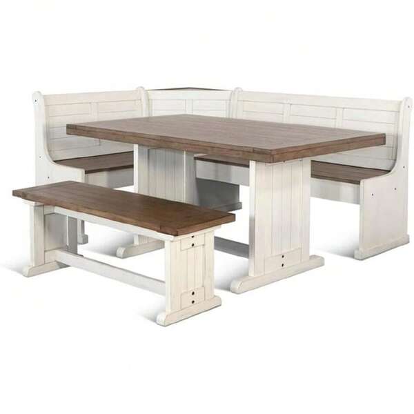 Dining Set Wood, Rectangular In  (36" H X 75" W X 56" D) For Kitchen, Dining Room With Table, Reversable Benches, And Storage Space,23691804