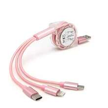 三合一可伸缩数据USB线，兼容充电器，支持安卓手机Type-C快充 - 粉色 - 查看 5