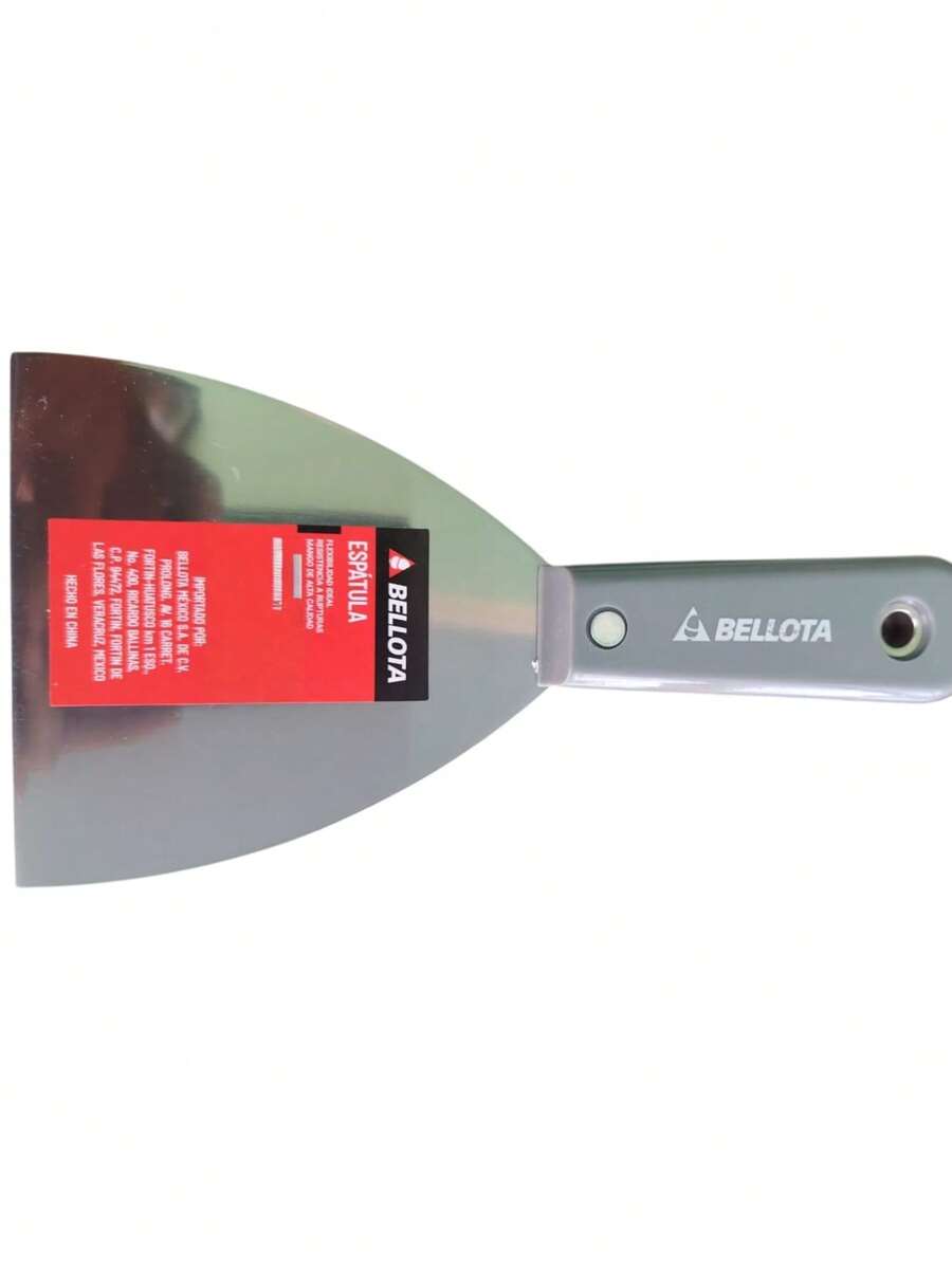 Espátula Bellota 4" es una herramienta resistente y ergonómica, ideal para trabajos de albañilería, yeso, pintura y remodelación. Fabricada con acero inoxidable de alta calidad, ofrece gran durabilidad, flexibilidad y resistencia a la corrosión. Su mango bimaterial proporciona un agarre cómodo, reduciendo la fatiga durante el uso. Perfecta para aplicar, extender o raspar materiales con precisión profesional en superficies lisas o irregulares. - Gris - Ver 1