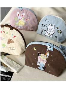 1件女孩刺繡插畫收納包，大容量便攜式拉鍊化妝包，適合旅行與度假必需品，可收納衛生棉、鑰匙、手機、充電器、口紅、化妝品、香水、化妝刷，收納盒與收納袋，適用於護膚與美容產品，適合女性、學生、女學生，聖誕禮物與開學禮物 - 彩色 - 查看 6