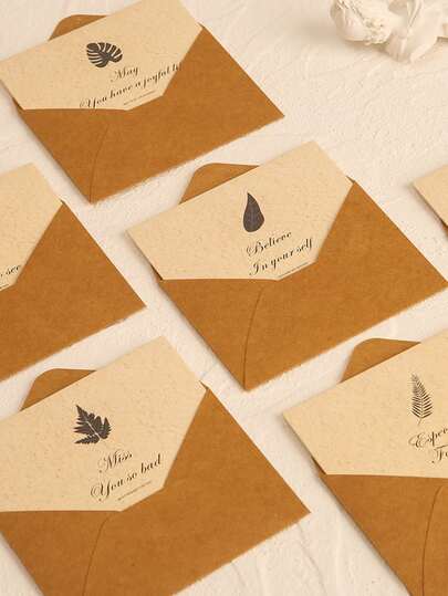 Minimalist Leaf Pattern Greeting Cards & Envelopes, Vintage Minimalist Christmas, Birthday, Thanksgiving, Blessing Cards, Folding Thank You Notes, Ideal Gifts For Friends, Family, Boyfriend, Girlfriend, Husband, Wife - Office Supplies, Suitable For Birthday, Wedding, Graduation, Holiday Cards