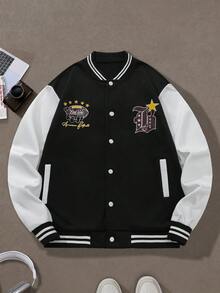 Chaqueta de béisbol de manga larga con bloques de color para hombres, abrigo bomber deportivo casual para otoño/invierno
