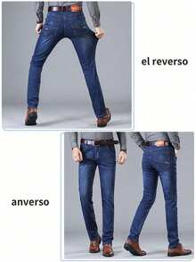 Jeans de diseño clásico sueltos para hombres, Jeans Básicos de Trabajo, Jeans para Hombre,Men's Classic Regular Jean, Jean de Corte Holgado, Pantalón de Mezclilla, Diseño Clásico Y Chic Para Negocios - Azul - Ver 3
