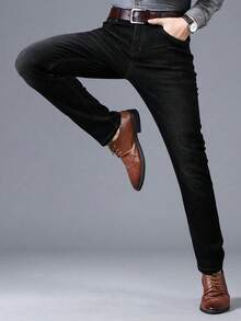 Jeans de diseño clásico sueltos para hombres, Jeans Básicos de Trabajo, Jeans para Hombre,Men's Classic Regular Jean, Jean de Corte Holgado, Pantalón de Mezclilla, Diseño Clásico Y Chic Para Negocios - Negro - Ver 9