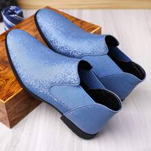 Men's Stylish Business Chelsea Boots, Glossy Textured Pattern, Versatile And Comfortable Ankle Boots For Formal Occasions & Banquets, A Touch Of Luxury Men's Shoes For Autumn. - Màu xanh lam - Xem 1