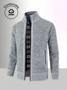Men's Sports Cardigan Knit Sweater, Casual Fashion Minimalist, Zipper Design, Small Stand Collar, Thickened Style, Autumn/Winter - Blue - View 2