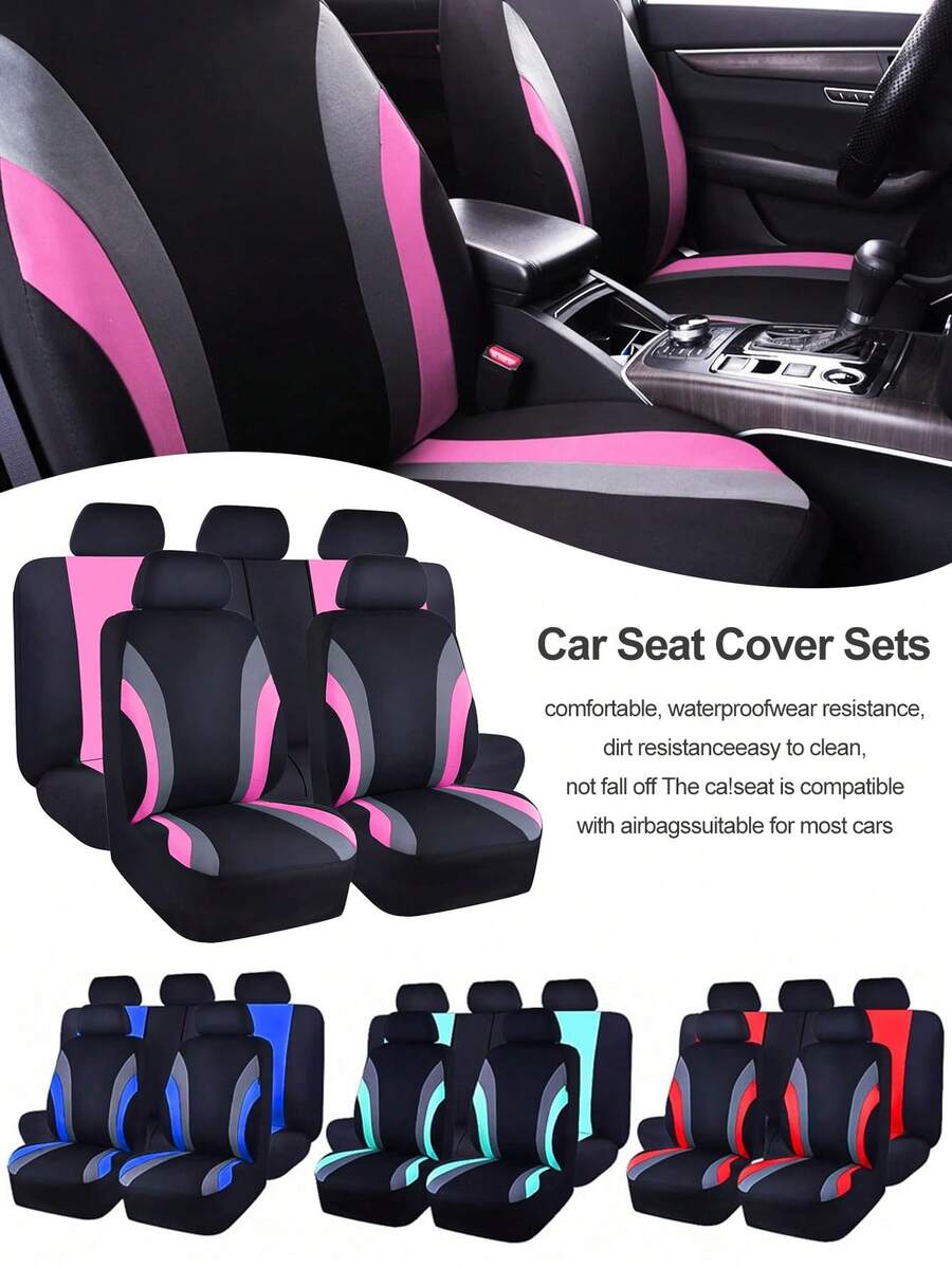 9PCS/4PCS Universal Car Seat Covers Full Set, Waterproof Sporty Breathable Seat Protectors With Removable Headrest Covers, Airbag Compatible, Easy Installation For Auto Interior Protection & Decoration - ZYT[Style 8] - View 1