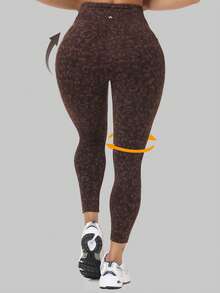 Women's High Waisted Yoga Sports Leggings, Fashionable Women's Sports Leggings, Sports Pants. Back Waist Pocket Design, Sporty Tie Dye High Waisted Sports Leggings, Suitable For Yoga Women's Pants - 咖啡棕 - 查看 4