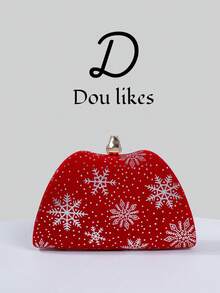 1pc Red Christmas Clutch Bag With Snowflake Flower Clasp Design, Elegant Evening Handbag Suitable For Christmas Party, Formal Occasions, Weddings, Galas And Celebrations