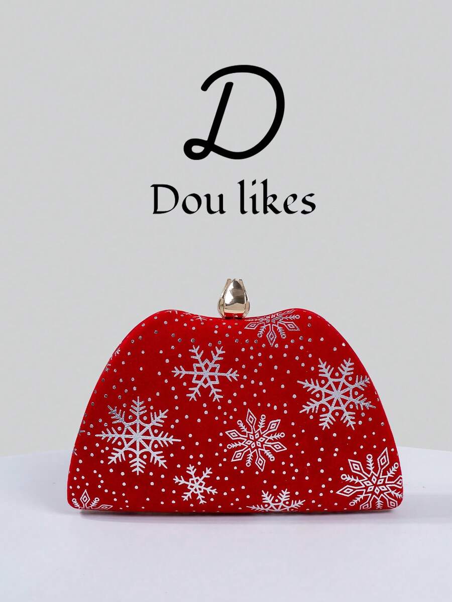 1pc Red Christmas Clutch Bag With Snowflake Flower Clasp Design, Elegant Evening Handbag Suitable For Christmas Party, Formal Occasions, Weddings, Galas And Celebrations