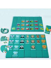 Wooden Fruit & Animal Matching Game, Tabletop Memory Matching Dominoes Puzzle Toy, Educational Logic Cognitive Development Game Cognitive Development,Brain Game,Wooden Games