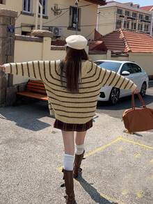 Striped Hooded Sweater Jacket For Women, Long Sleeve Knitted Cardigan, Autumn/Winter - Brown - View 6