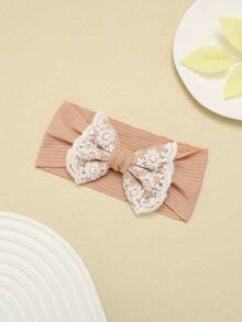 1pc Autumn/Winter Knitted Striped Baby Headband, Lace Embroidered Floral Bow Infant Headwear, Cute & Sweet Girls Princess Hair Accessories