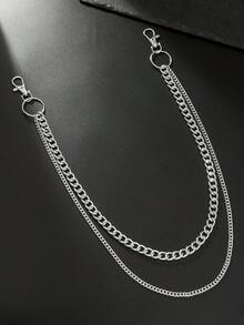 1pc Fashionable Versatile Silver Multi-Layer Chain Belt, Suitable For Men's Daily Wear With Jeans, Alloy Accessory Gift - Silver - View 1