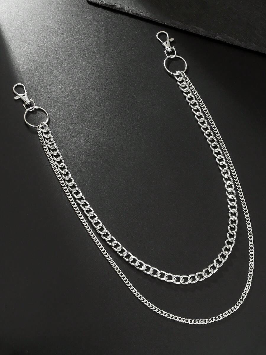 1pc Fashionable Versatile Silver Multi-Layer Chain Belt, Suitable For Men's Daily Wear With Jeans, Alloy Accessory Gift - Silver - View 1