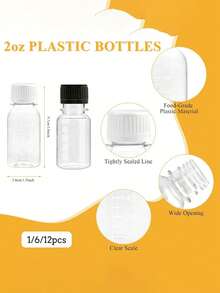 1/6/12pcs Mini Ginger Cups, 2oz Tiny Juice Bottles With White Screw Lids, Small Beverage Containers, Reusable, Leak-Proof, Freezer , Transparent With Measurement Marks, Suitable For Liquid, Juice, Jam - Multicolor - View 6