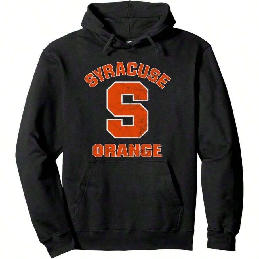 Syracuse University Orange Large Distressed Pullover Hoodie Pullover Hoodie Sweater Hoodie Fleece Sweatshirts Long Sleeve Sweaters Pullover Fall Outfits Winter Clothes - 黑色 - 查看 1