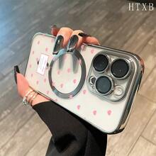 Teléfono con lente integral magnética y baño de oro rosa con lunares en forma de corazón. Compatible con carga inalámbrica magnética y compatible con phone 16 Pro Max, 16, 15 Pro, 14, 14 Plus/14 Pro Max, 13, 13 Pro, 12 Pro, 11/11 Pro y la serie Pro. Es un teléfono ideal para regalar a amigos, en cumpleaños y en fiestas. - Negro - Ver 5