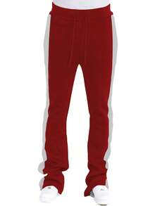 Mens Casual Tech Fleece Solid Stacked Sweat Pants - Đỏ Trắng - Xem 2