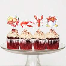 DCheereveal 24Pcs Watercolor Crawfish Cupcake Toppers Lobster Shaped Cake Decorations Ocean Sea Animals Theme Birthday Baby Shower Party Plies - As Pic - View 2