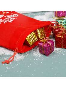 10 个大型圣诞装饰礼品袋套装，10 个圣诞主题图案礼品袋，圣诞节和万圣节天鹅绒抽绳礼品袋（图案随机） - 彩色 - 查看 8