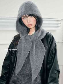 1 件女士纯色拉法帽，厚实保暖护耳冬帽，休闲优雅复古街头时尚百搭无檐便帽围巾套装，适合户外、滑雪、骑行、旅行、派对、日常使用