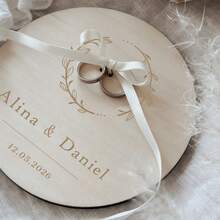 Personalized Wooden Wedding Ring Holder, Customized Name Ring Dish, Wooden Ring Tray, Round Ring Holder, Ring Dish, Customized Name Ring Holder, Floral Customized Ring Holder, Country Customized Ring Holder, Ring Holder, Wedding Ring Tray - Multicolor - View 4