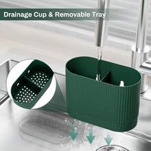 Toothbrush Holders For Bathrooms, Plastic Tooth Brush Holder With Drainage And Drip Tray, Shower Toothpaste Holder Stand Organizer Caddy, Bathroom Accessories Decor - Green - View 3