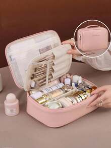 1pc Multi-Functional PVC Cosmetic Bag, Summer Travel Makeup Organizer Bag, Waterproof Bathroom Storage Pouch, Can Hold Skincare, Makeup Brushes, Eyeshadow Palette, Powder, Lotion, Lipstick, Jewelry, Bridesmaid Gift, Mother's Day Gift, Friend Gift, Teacher's Bag, Vanity Bag - Multicolor - View 2