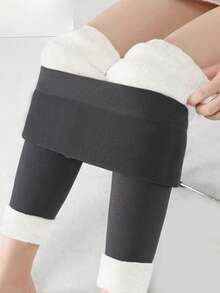 大码纯色休闲保暖裤，适合日常穿着 - 灰色 - 查看 3