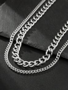 1pc Fashionable Versatile Silver Multi-Layer Chain Belt, Suitable For Men's Daily Wear With Jeans, Alloy Accessory Gift - Silver - View 3