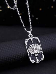 1 pieza Collar con colgante de estilo chino con diseño de dragón, collar con colgante cuadrado vintage, regalo para ti mismo