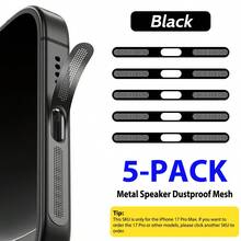 ZYONS 5 piezas para iPhone 17 Pro Max/17 Air/16 Pro Max/16/15/14/13/12 Series, rejilla de metal antipolvo para altavoz, hecha de material de metal duradero, en colores negro/plateado/naranja cósmico/dorado/verde/rojo/azul/morado/titanio del desierto y talla grande colores