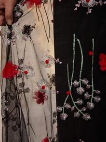 魔幻，新品上市，刺绣，圆领，优雅，大码舞会礼服，撞色蕾丝，荷叶边，长袖，天鹅绒，雪纺，适合，舞会、婚礼、派对、婚礼宾客、晚礼服，秋冬 - 黑色 - 查看 9