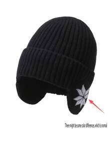 1pc Unisex Adult Winter Outdoor Sports Warm Fleece Earflap Knit Hat - Multicolor - View 7