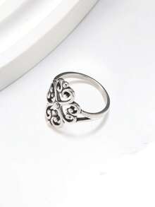 1pc S925 Sterling Silver Vintage Filigree Flower Ring Hollow Carved Floral Band Ring For Women, Ideal For Daily Wear And Boho Style Lovers-JA - Bạc - Xem 6