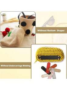 Fondo de bolso de material de cuero de poliuretano, accesorios DIY sin perforación, incluye 1 paquete de fondo y 4 pines de metal para los pies, fondo de bolso tejido a mano, decoración de bolso en forma ovalada, 18 * 5 cm, fácil de conectar, fondo resistente y reforzado, adecuado para hacer bolsos, maletas, carteras (negro, blanco, beige, marrón) - Multicolor - Ver 5